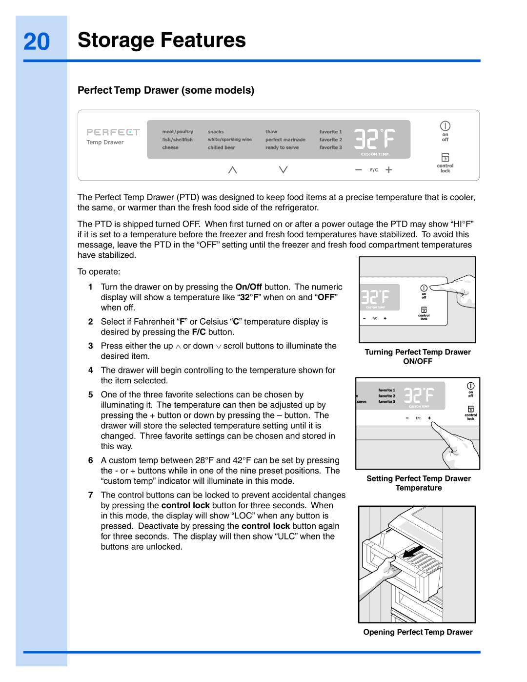 Electrolux EI26SS30JS manual Perfect Temp Drawer some models 