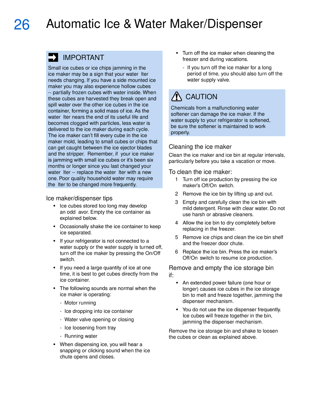 Electrolux EI26SS30JS manual Ice maker/dispenser tips, Cleaning the ice maker, To clean the ice maker 