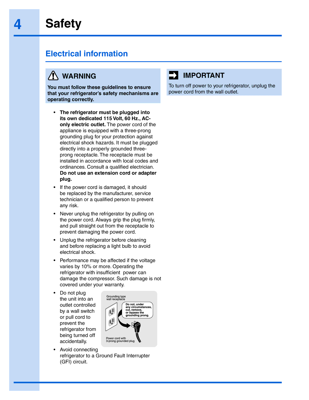 Electrolux EI26SS30JS manual Electrical information 