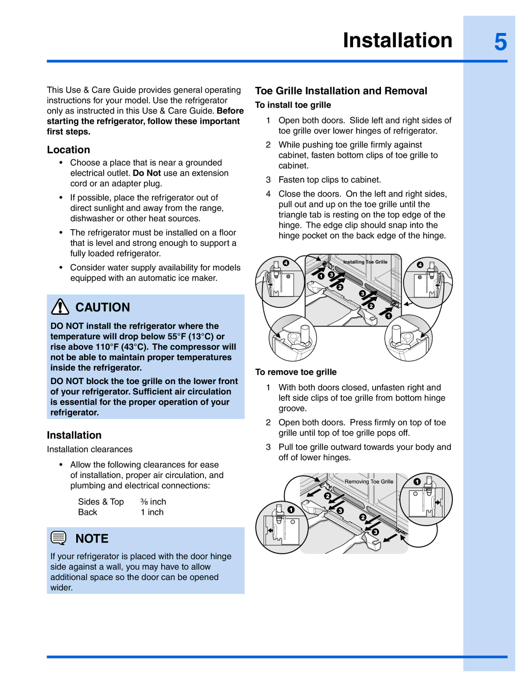 Electrolux EI26SS30JS manual Location, Toe Grille Installation and Removal 