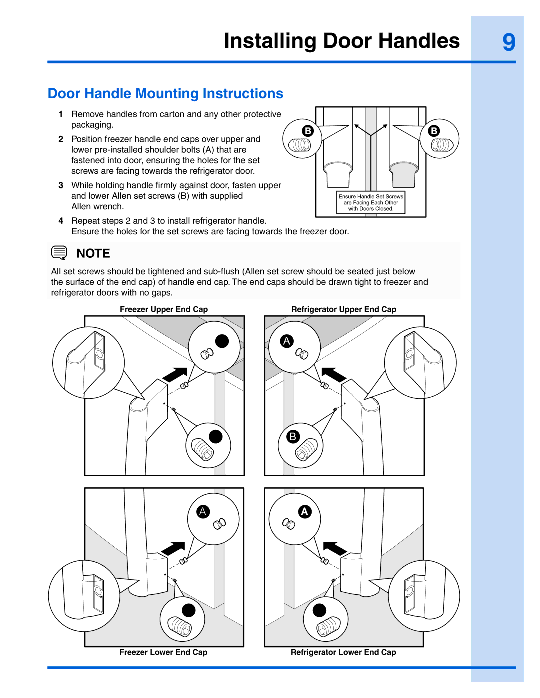 Electrolux EI26SS30JS manual Installing Door Handles, Door Handle Mounting Instructions 