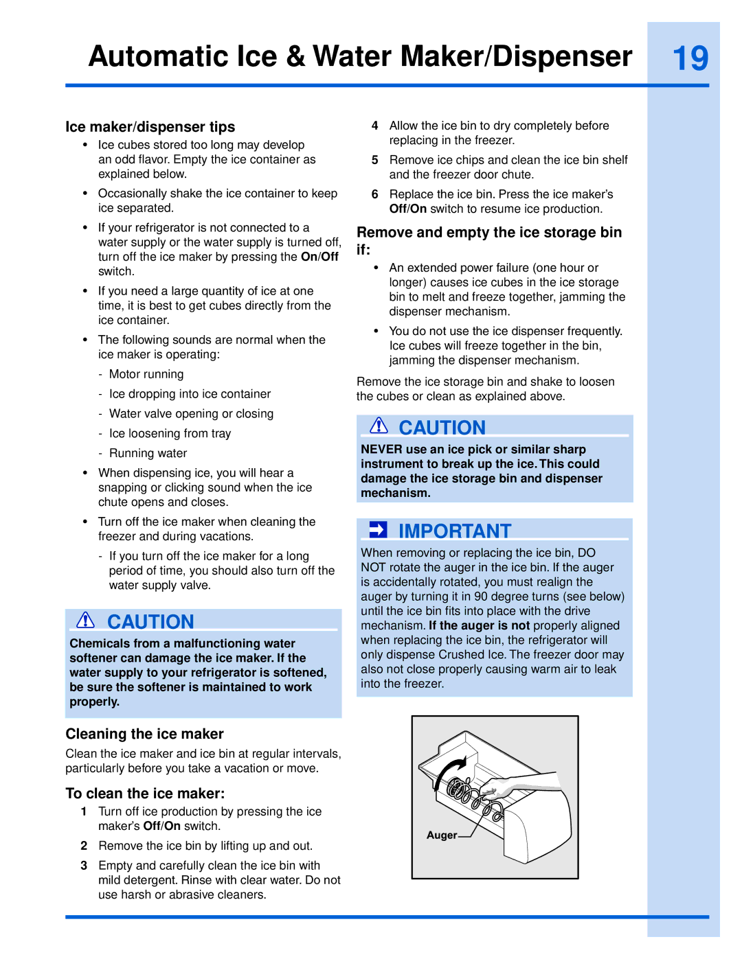 Electrolux EI26SS55GS manual Ice maker/dispenser tips, Cleaning the ice maker, To clean the ice maker 