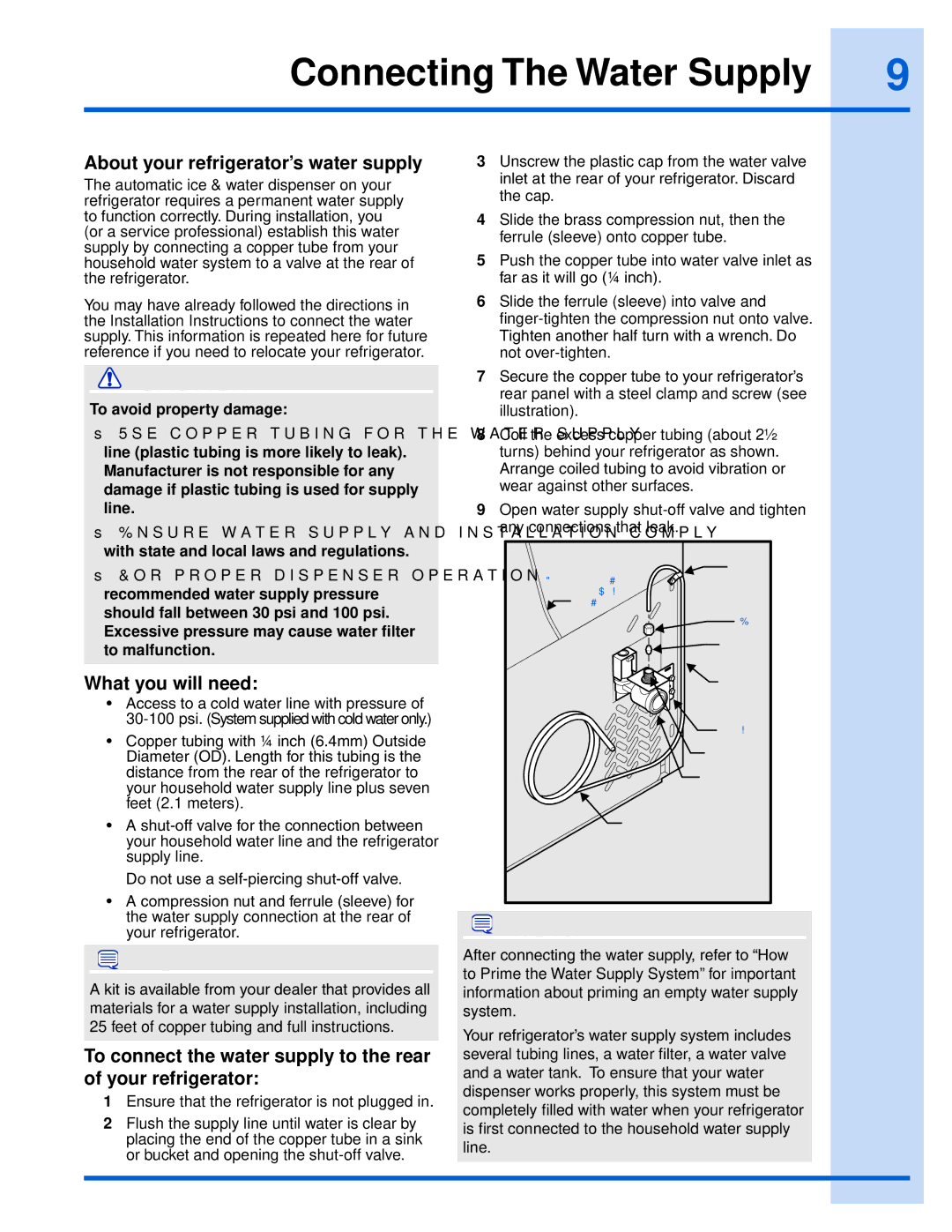 Electrolux EI26SS55GS manual Connecting The Water Supply, About your refrigerator’s water supply, What you will need 