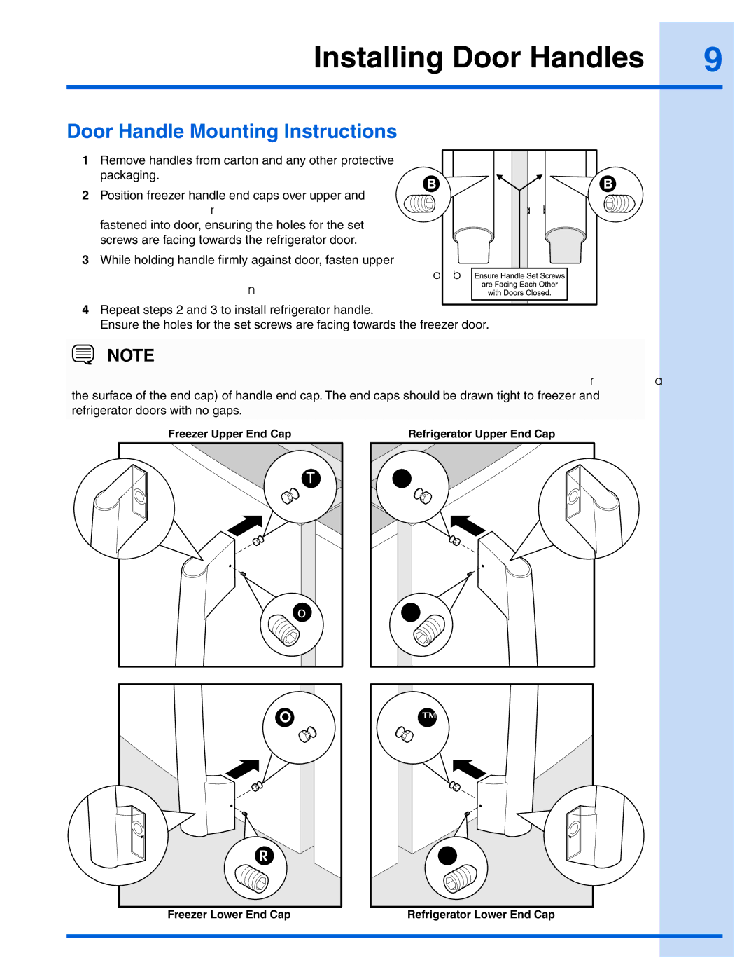 Electrolux EI26SS55GB, EI26SS55GW, EW26SS70IB, EW23SS65HW manual Installing Door Handles, Door Handle Mounting Instructions 