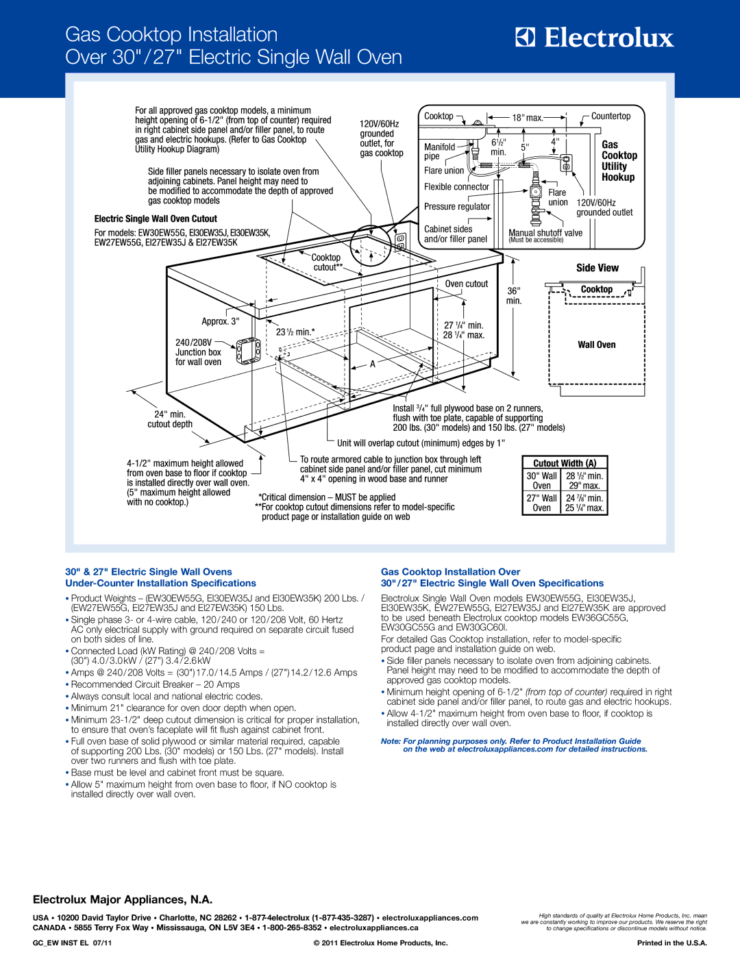 Electrolux EI27EW35JS specifications Gas 