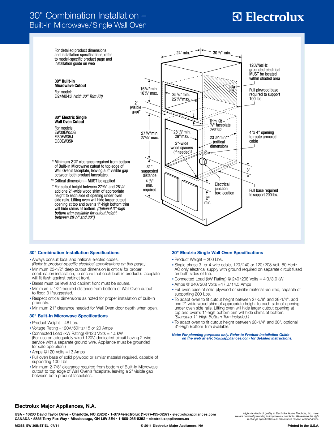 Electrolux EI27EW35JS specifications Mossew 30INST EL 07/11 