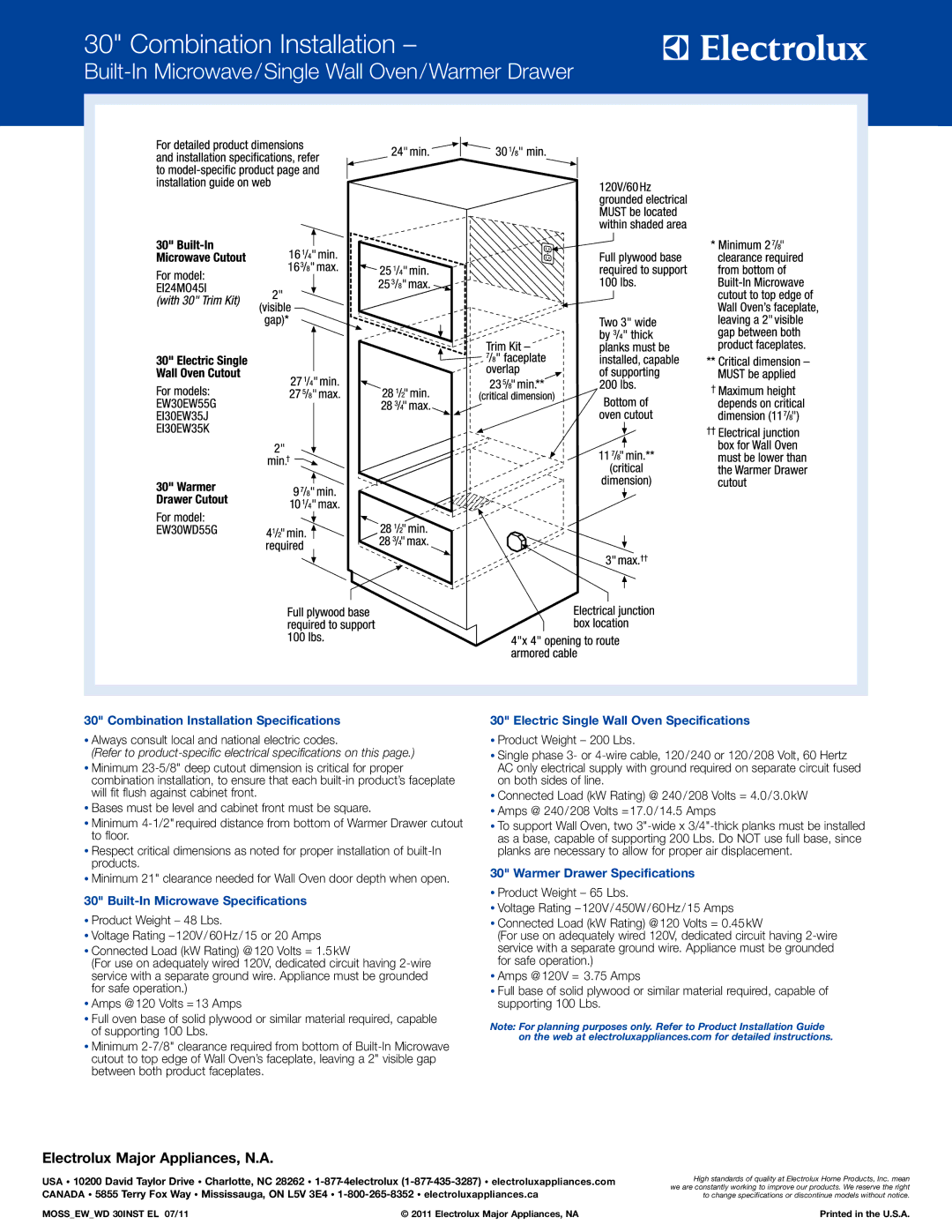 Electrolux EI27EW35JS specifications Mossewwd 30INST EL 07/11 