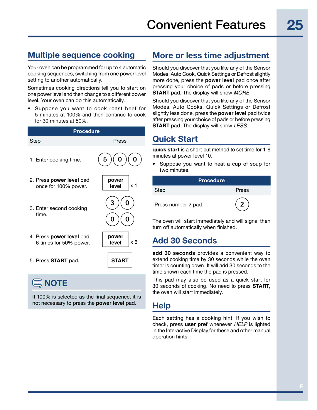 Electrolux EI30MO45TK manual Multiple sequence cooking, More or less time adjustment, Quick Start, Add 30 Seconds, Help 