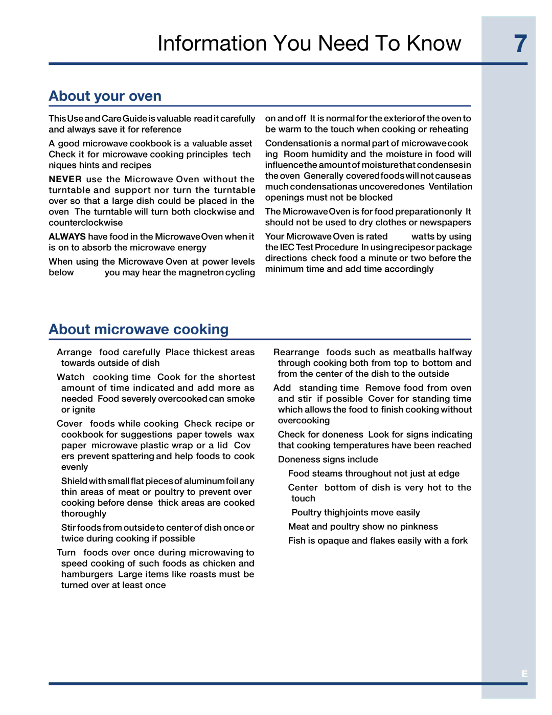 Electrolux EI30MO45TK, EI27MO45TK, EI27MO45GS manual Information You Need To Know, About your oven, About microwave cooking 