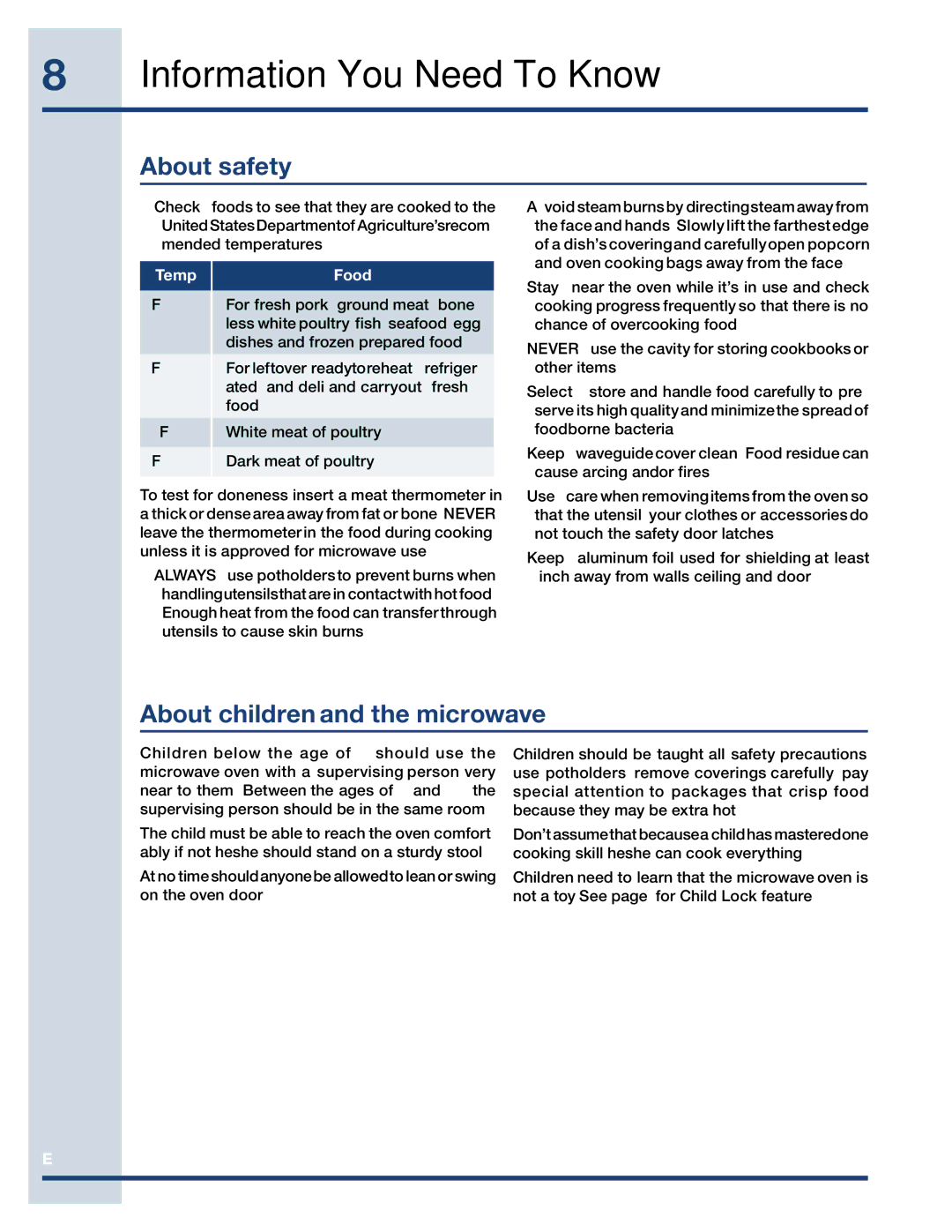 Electrolux EI27MO45GS, EI27MO45TK, EI30MO45TK manual About safety, About children and the microwave 