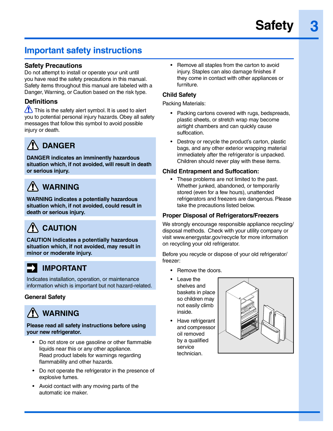 Electrolux EI28BS36IS, EI28BS36IB manual Important safety instructions, Safety Precautions, Definitions 