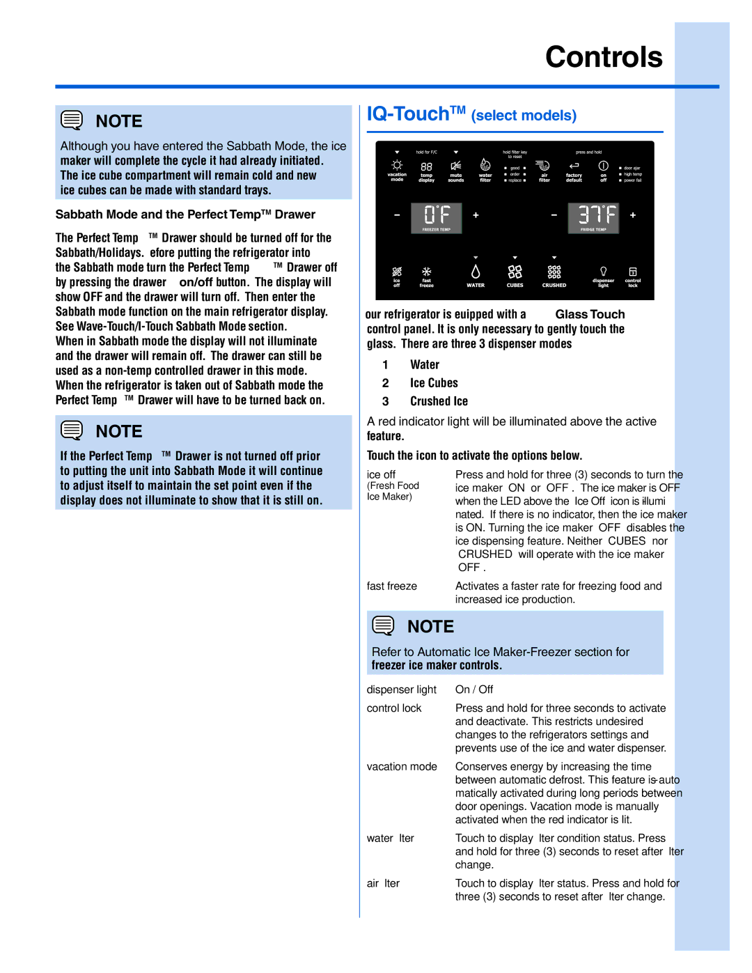 Electrolux EW23BC71IB, EI28BS56IB, EW23BC71IW manual IQ-TouchTMselect models, Sabbath Mode and the Perfect TempTM Drawer 