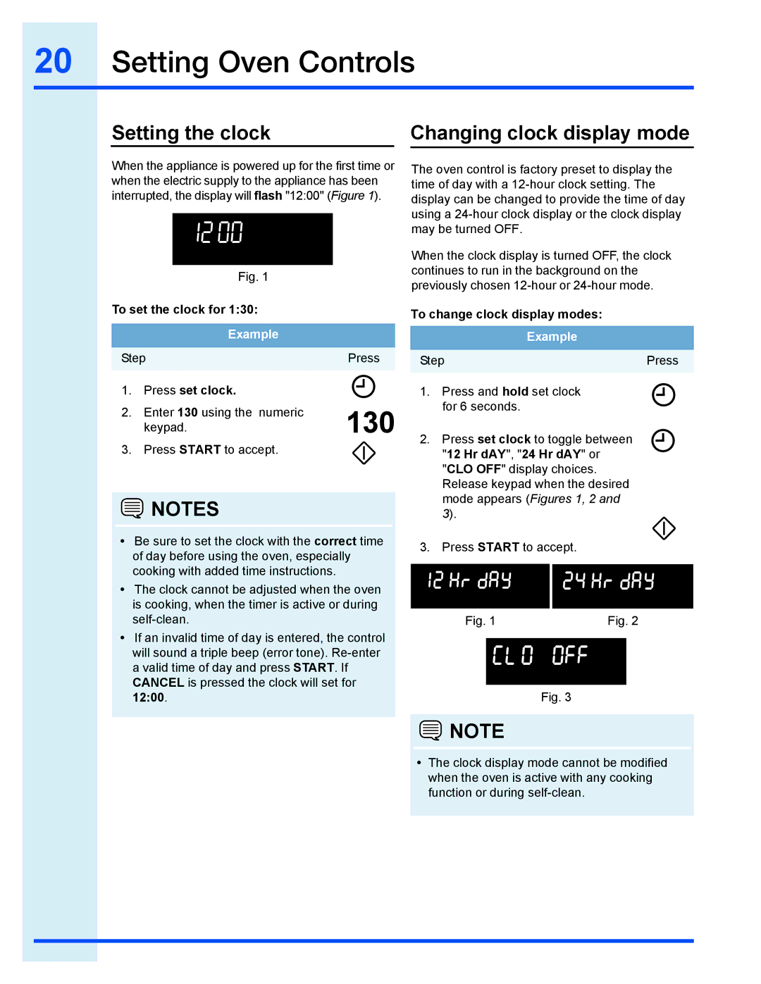 Electrolux EI30EC45KB, EI30EF35JS Setting the clock Changing clock display mode, To set the clock for, Press set clock 