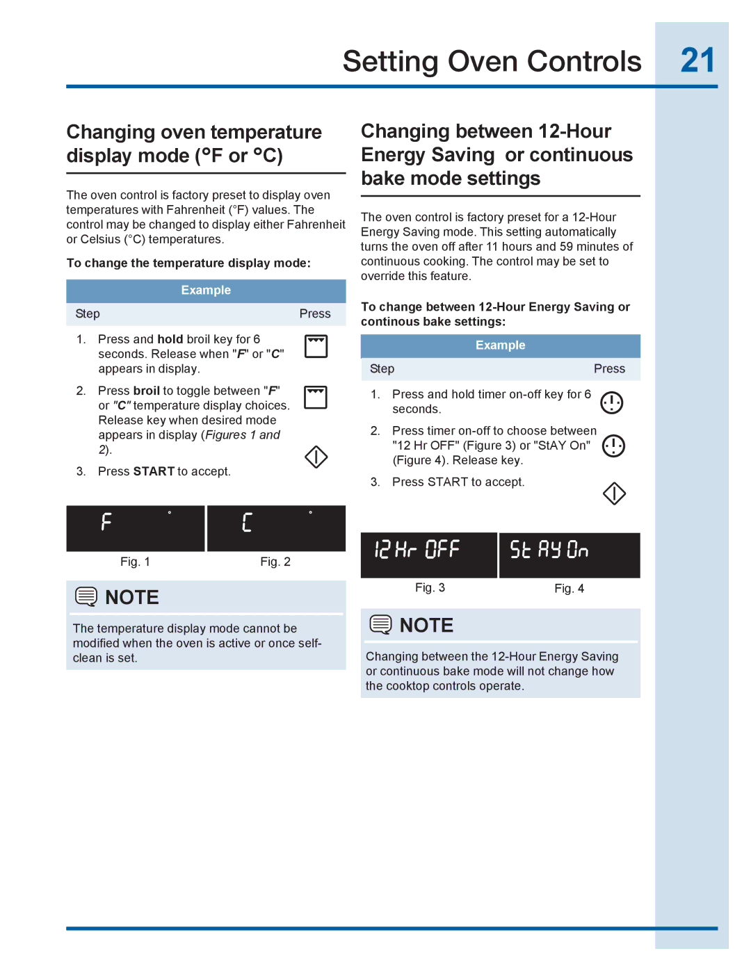 Electrolux EI30EF35JS, EI30EC45KB Changing oven temperature display mode F or C, To change the temperature display mode 