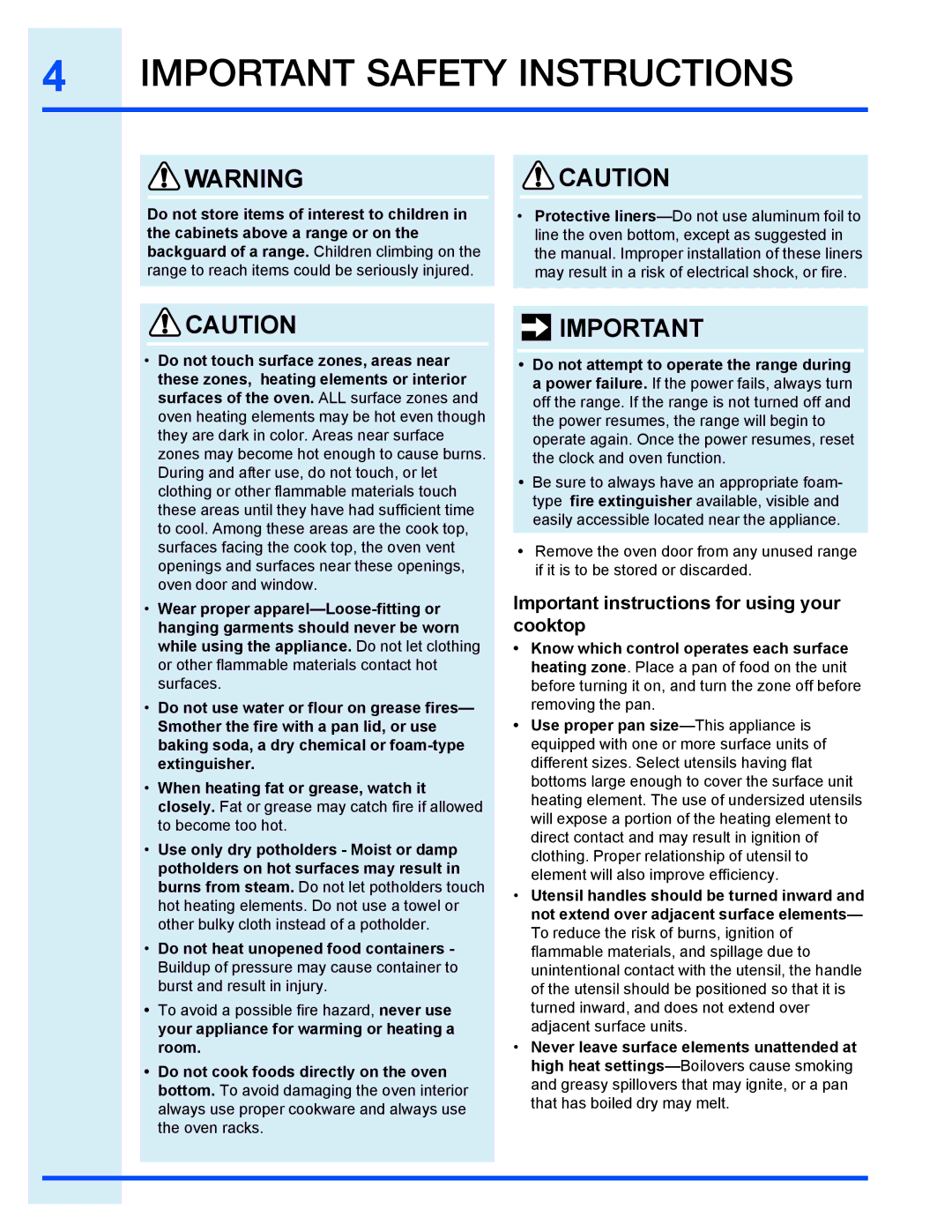 Electrolux EI30EC45KB, EI30EF35JS manual Important instructions for using your cooktop 