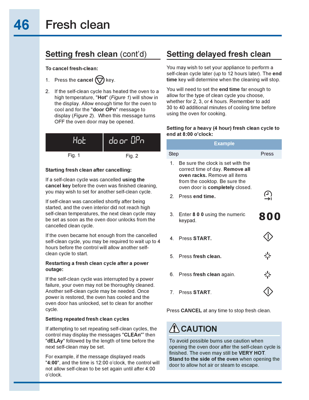 Electrolux EI30EC45KB, EI30EF35JS manual Setting fresh clean cont’d, Setting delayed fresh clean 