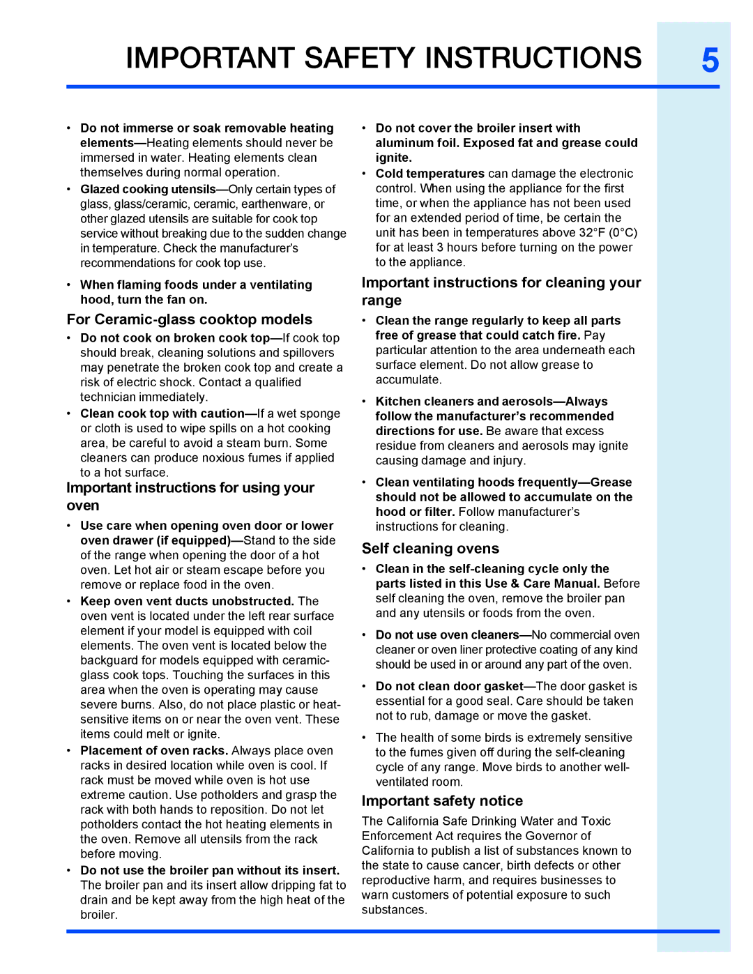 Electrolux EI30EF35JS For Ceramic-glass cooktop models, Important instructions for using your oven, Self cleaning ovens 