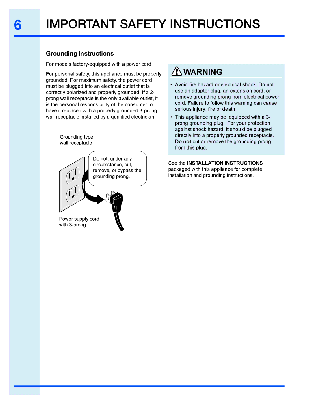 Electrolux EI30EC45KB, EI30EF35JS manual Grounding Instructions 