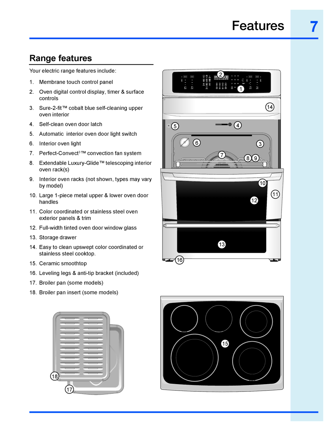 Electrolux EI30EF35JS, EI30EC45KB manual Features, Range features 