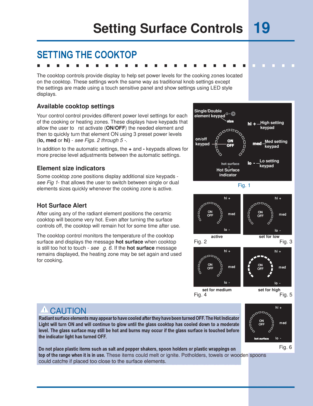 Electrolux EI30ES55JS manual Setting the Cooktop, Available cooktop settings 