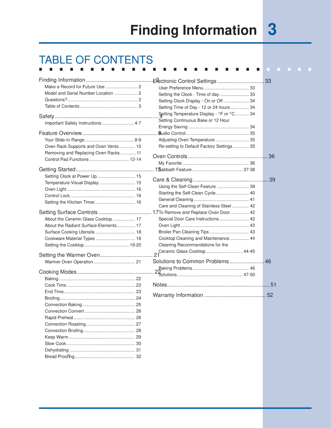 Electrolux EI30ES55JS manual Table of Contents 