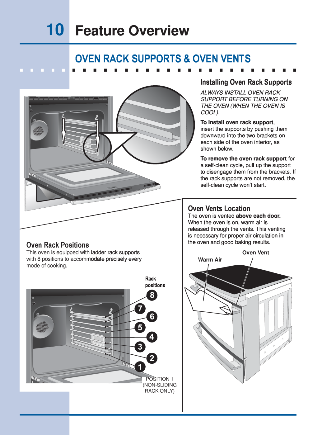 Electrolux EI30ES55JS manual Feature Overview, Oven Rack Supports & Oven Vents, Installing Oven Rack Supports 