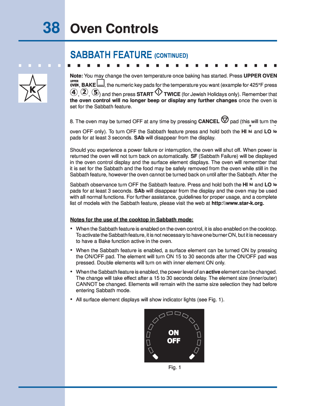 Electrolux EI30ES55JS manual Oven Controls, Sabbath Feature Continued 
