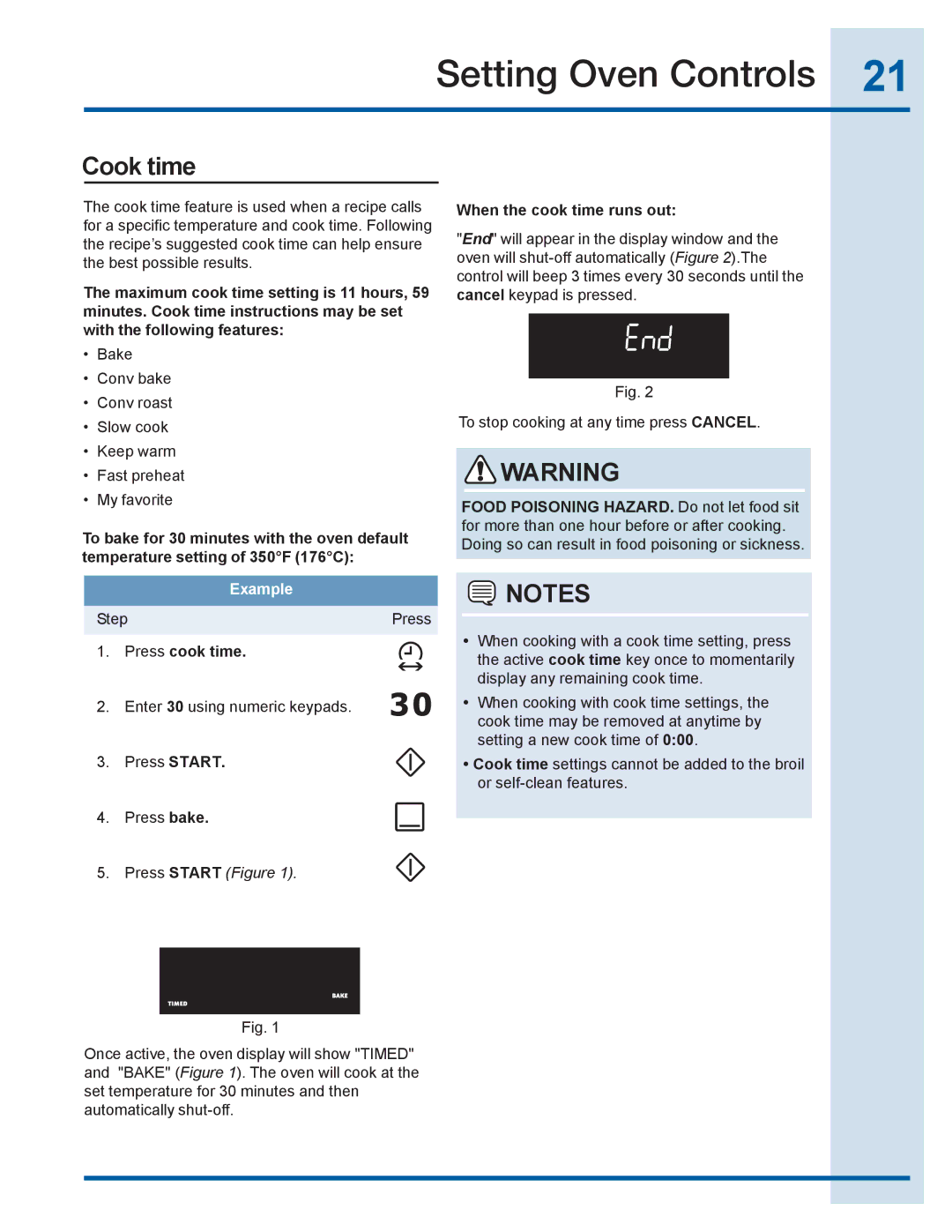 Electrolux EI30GF35JS manual Cook time, Press cook time, When the cook time runs out 