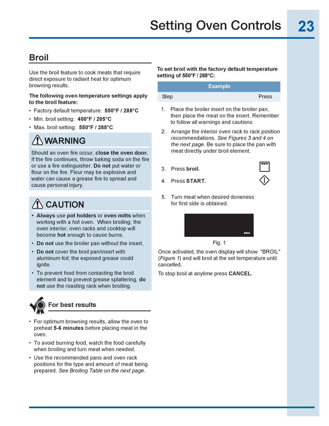 Electrolux EI30GF35JS manual Broil, For best results 