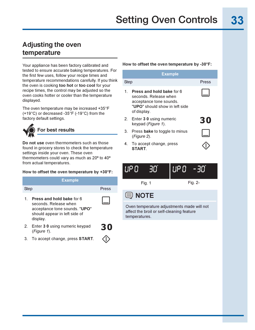 Electrolux EI30GF35JS manual Adjusting the oven temperature, How to offset the oven temperature by +30F 