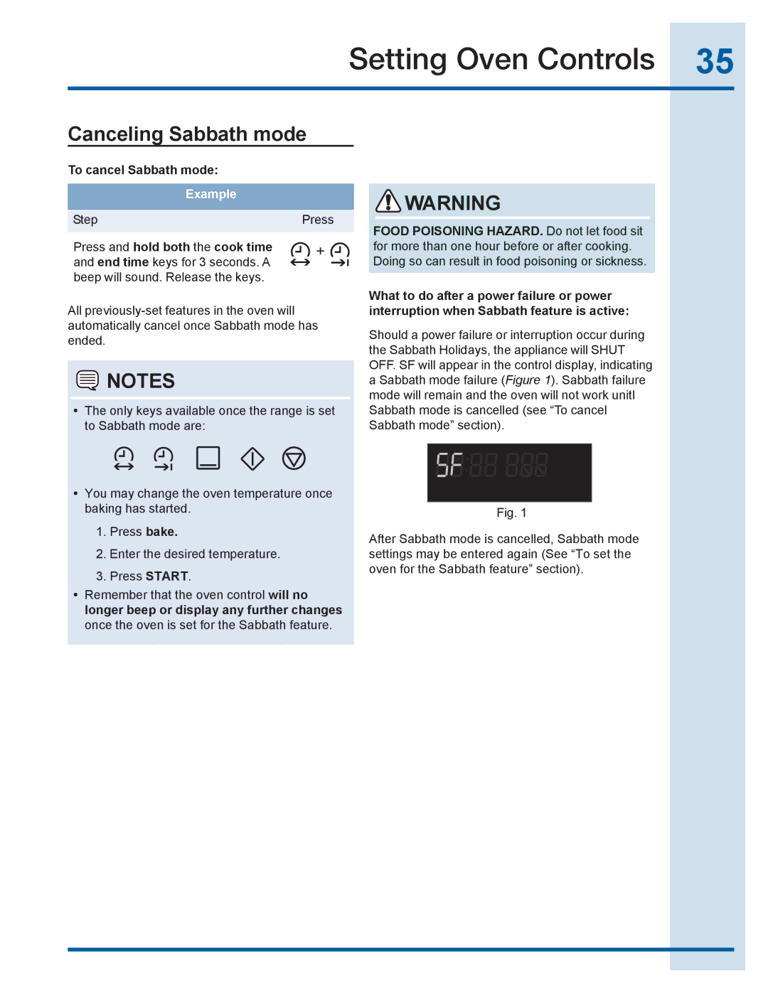 Electrolux EI30GF35JS manual Canceling Sabbath mode, To cancel Sabbath mode, Press and hold both the cook time 