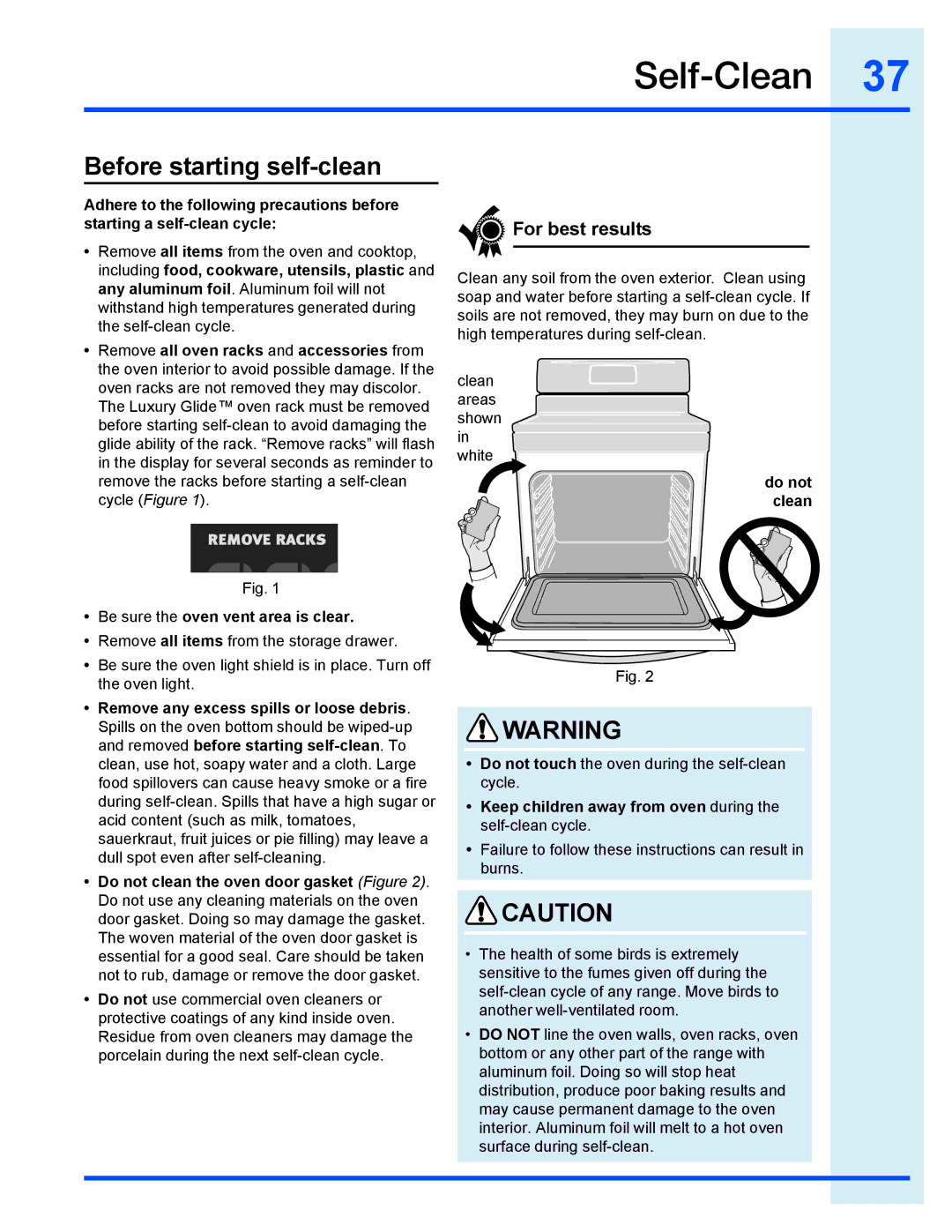 Electrolux EI30GF35JS manual Self-Clean, Before starting self-clean, Do not clean 