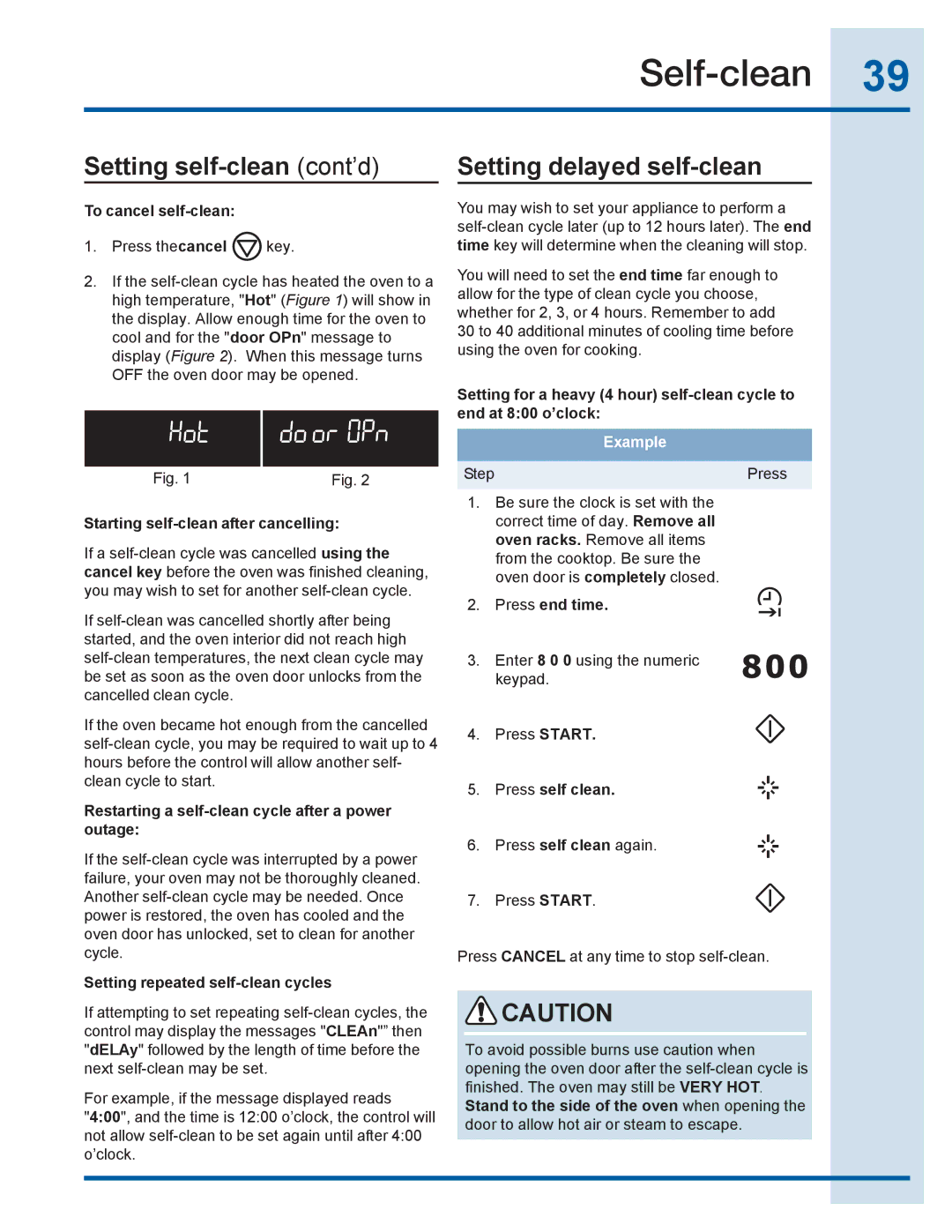 Electrolux EI30GF35JS manual Setting self-clean cont’d Setting delayed self-clean 