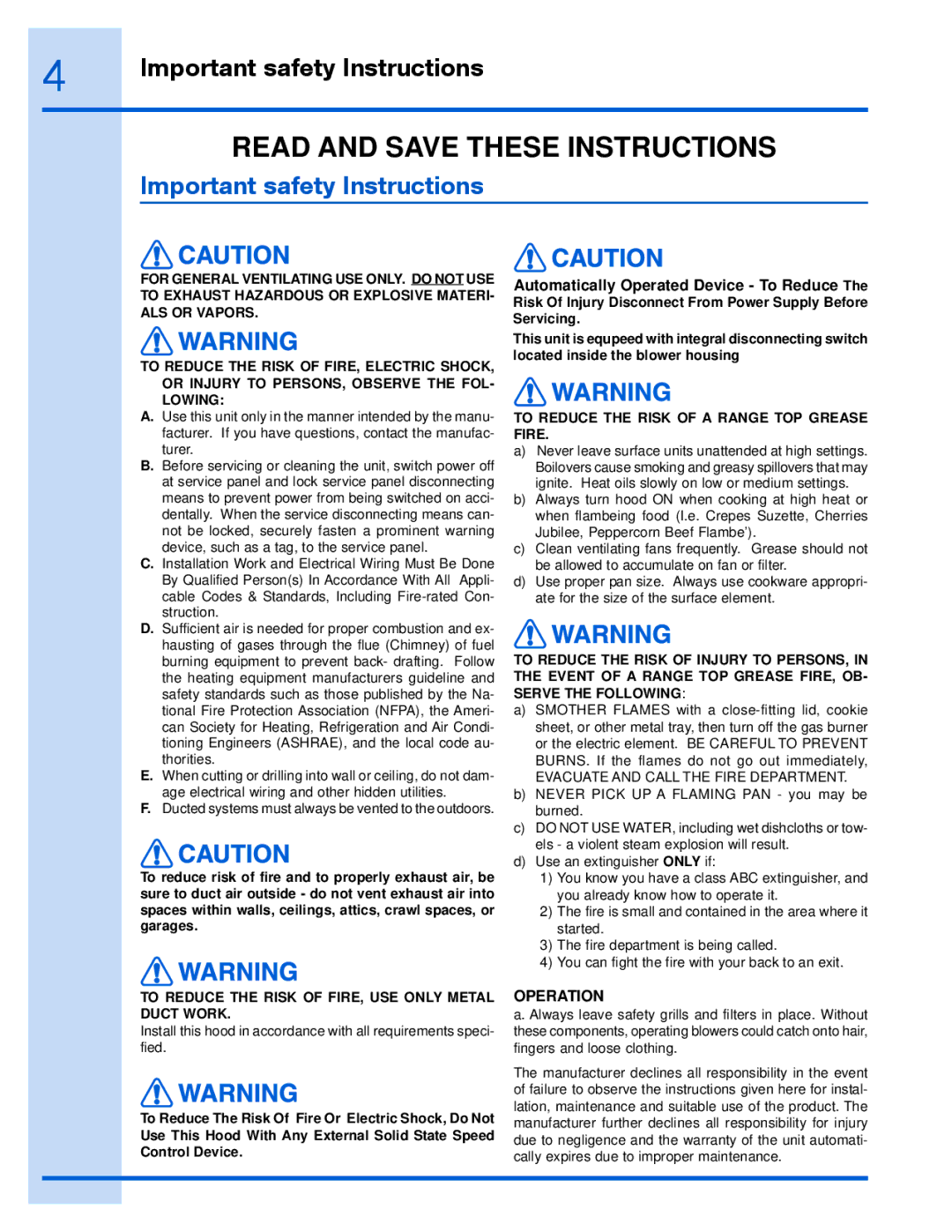 Electrolux EI30WC60GS, EI36WC60GS manual Read and Save These Instructions 