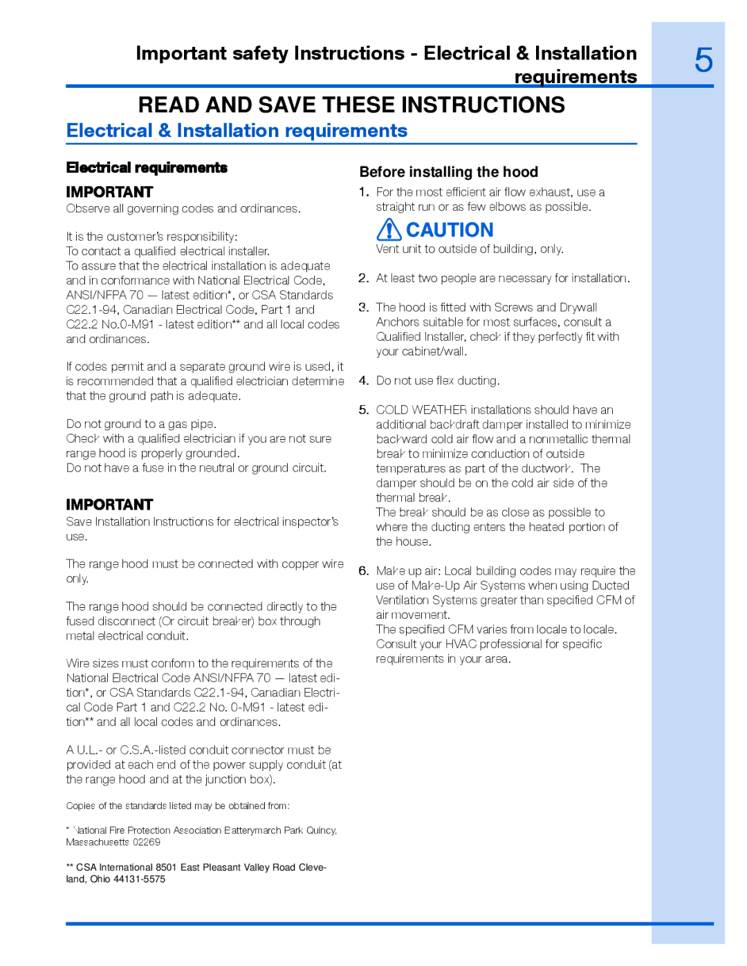 Electrolux EI36WC60GS, EI30WC60GS manual Electrical & Installation requirements, Electrical requirements 