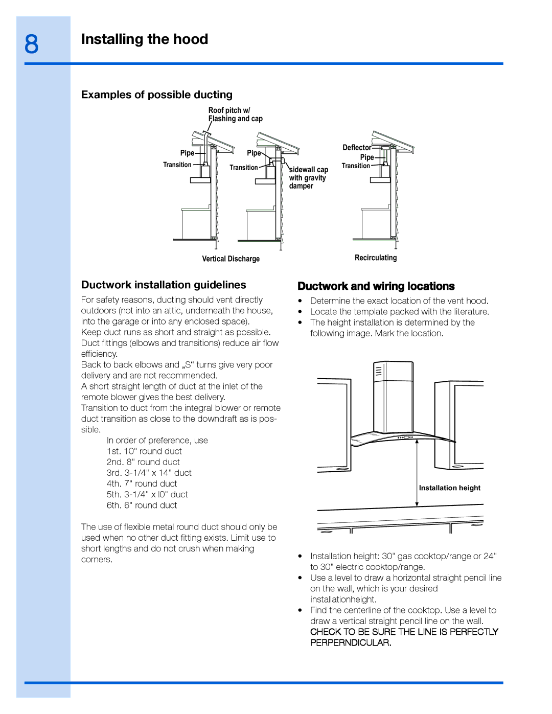 Electrolux EI30WC60GS manual Examples of possible ducting, Ductwork installation guidelines, Ductwork and wiring locations 