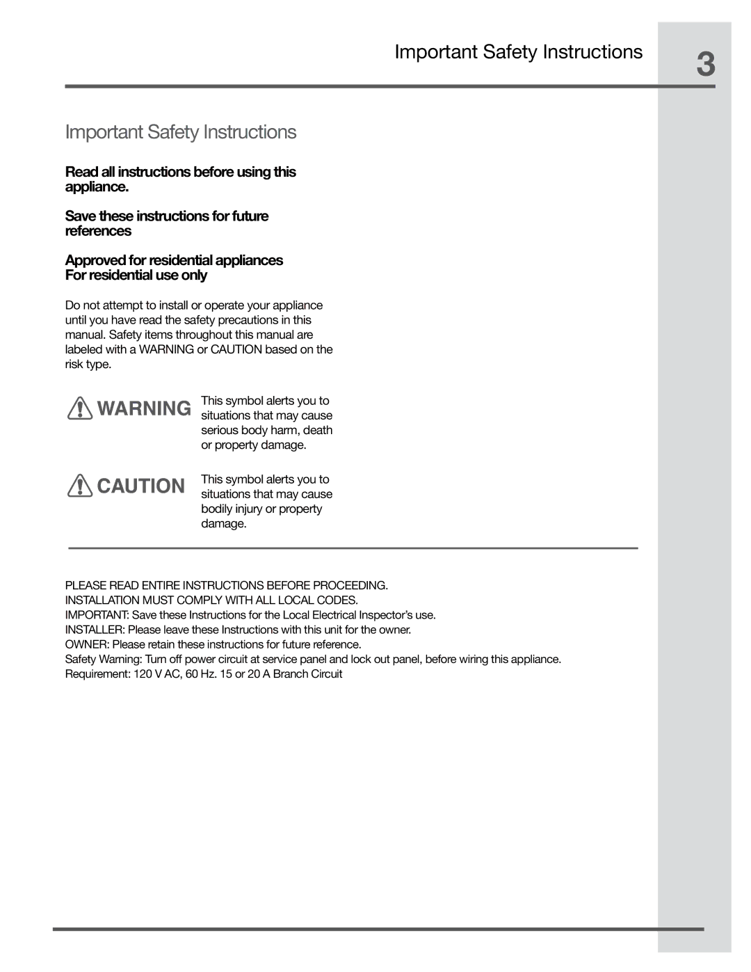 Electrolux EI36HI55KS, EI48HI55KS, EI30HI55KS manual Important Safety Instructions 