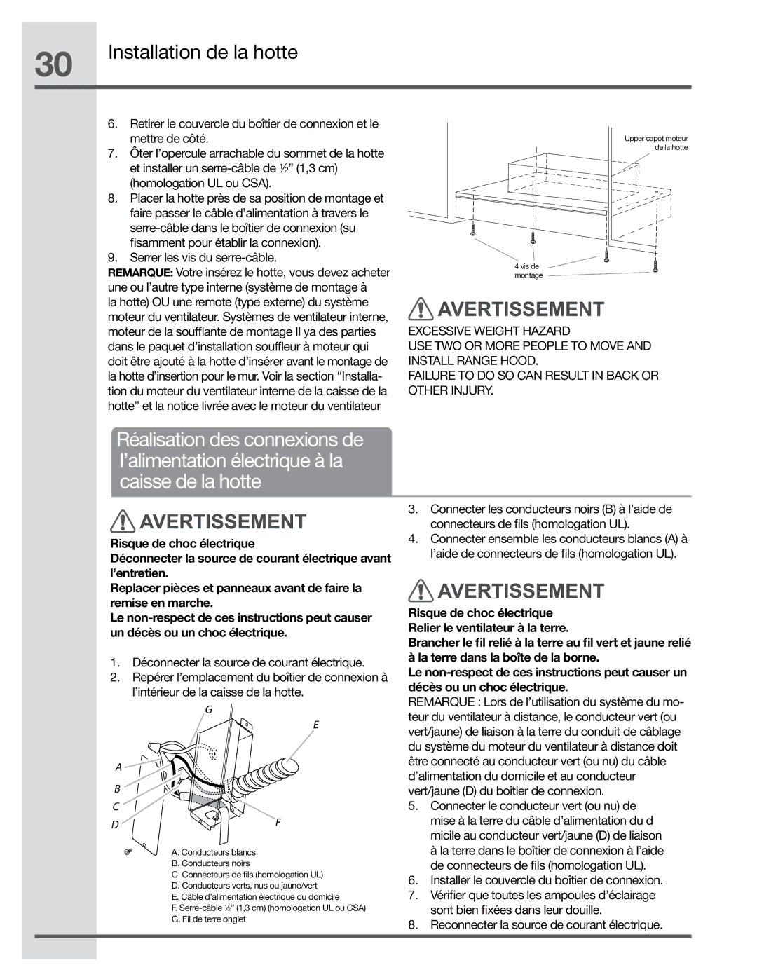 Electrolux EI36HI55KS manual Installer le couvercle du boîtier de connexion, Reconnecter la source de courant électrique 