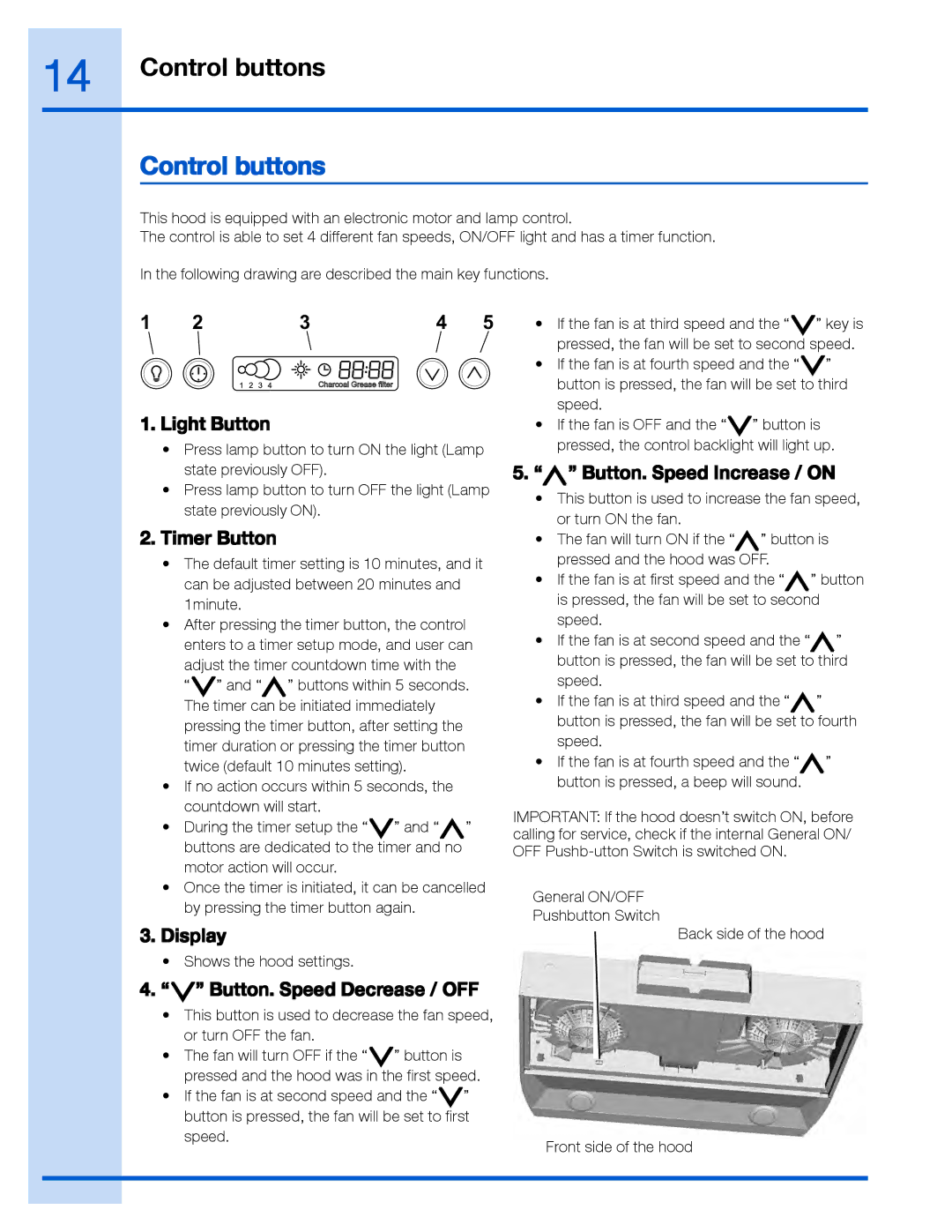 Electrolux 316488521, EI36WC40GS, EI30WC40GS manual Control buttons 