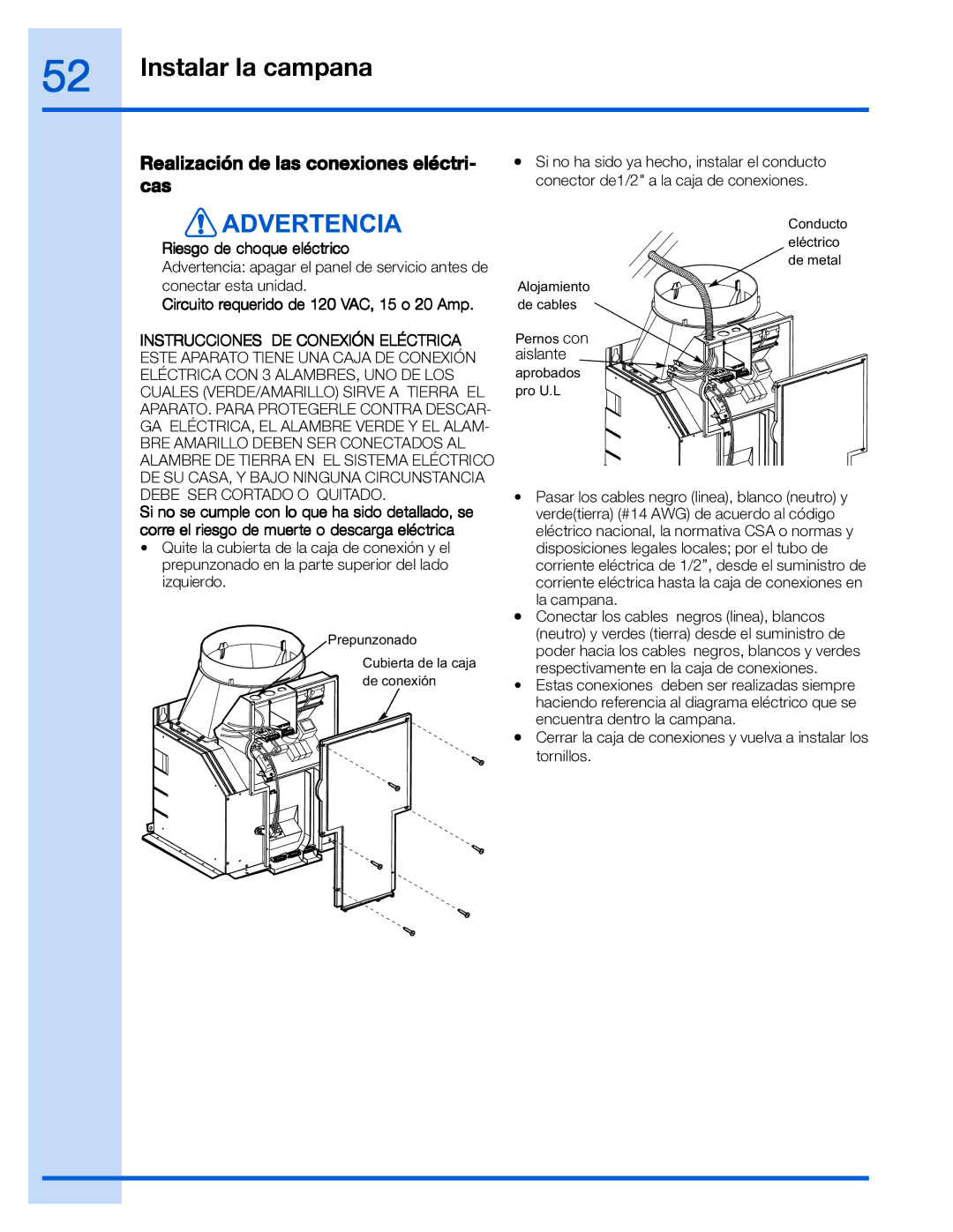 Electrolux EI30WC55GS, EI36WC55GS manual Realización de las conexiones eléctri- cas, Riesgo de choque eléctrico 