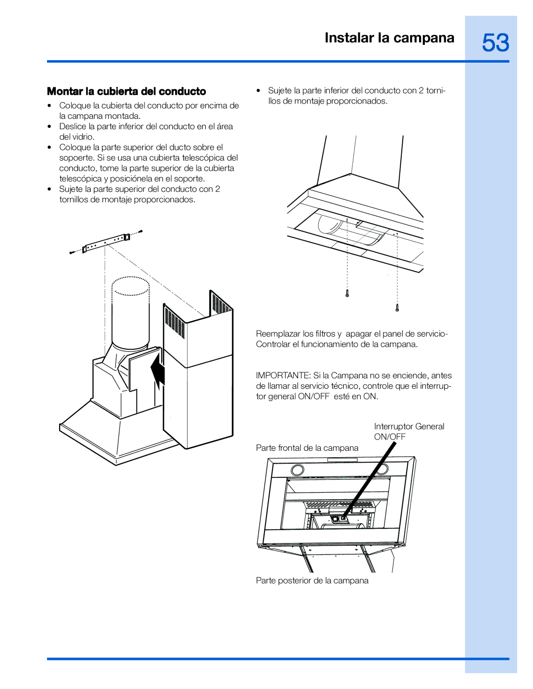 Electrolux EI36WC55GS, EI30WC55GS manual Montar la cubierta del conducto 