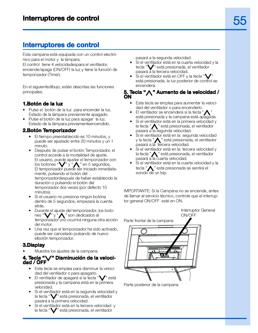 Electrolux EI36WC55GS, EI30WC55GS manual Interruptores de control 