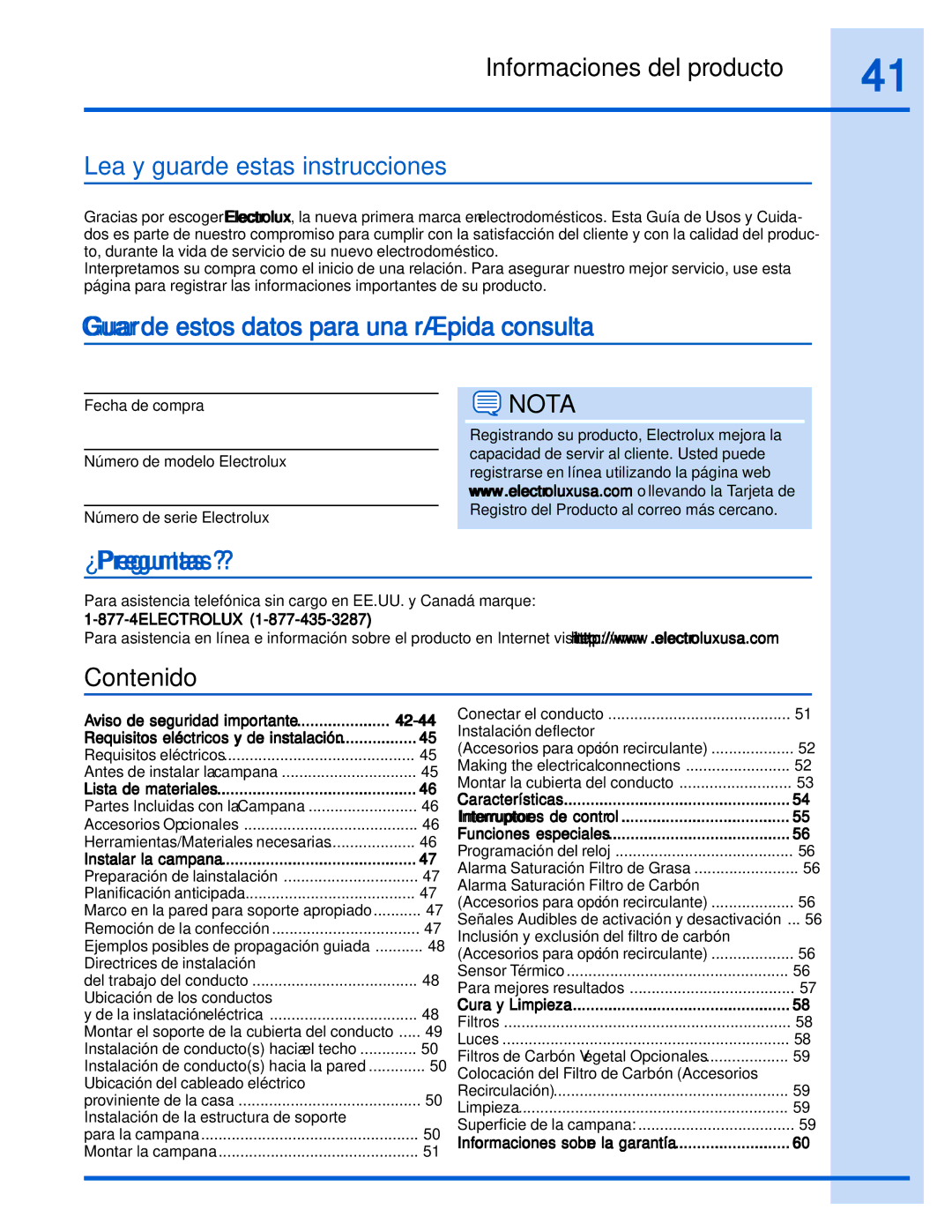 Electrolux EI36WC55GS Lea y guarde estas instrucciones, Guarde estos datos para una rápida consulta, ¿Preguntas ?, 42-44 