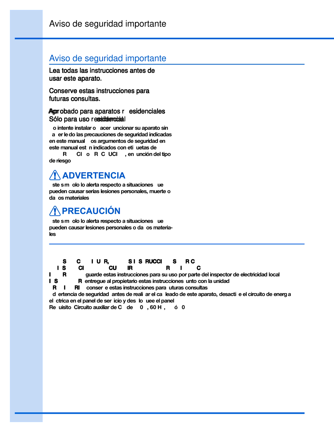 Electrolux EI30WC55GS, EI36WC55GS manual Aviso de seguridad importante 