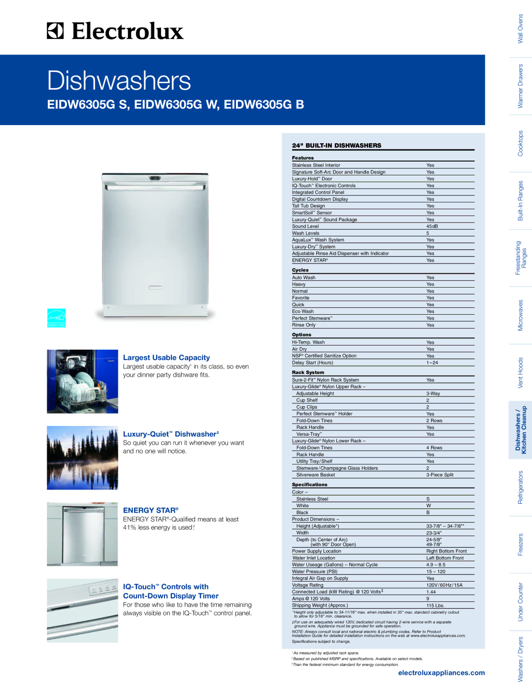 Electrolux EIDW6305GS specifications Largest Usable Capacity, Luxury-QuietDishwasher2, Electroluxappliances.com 