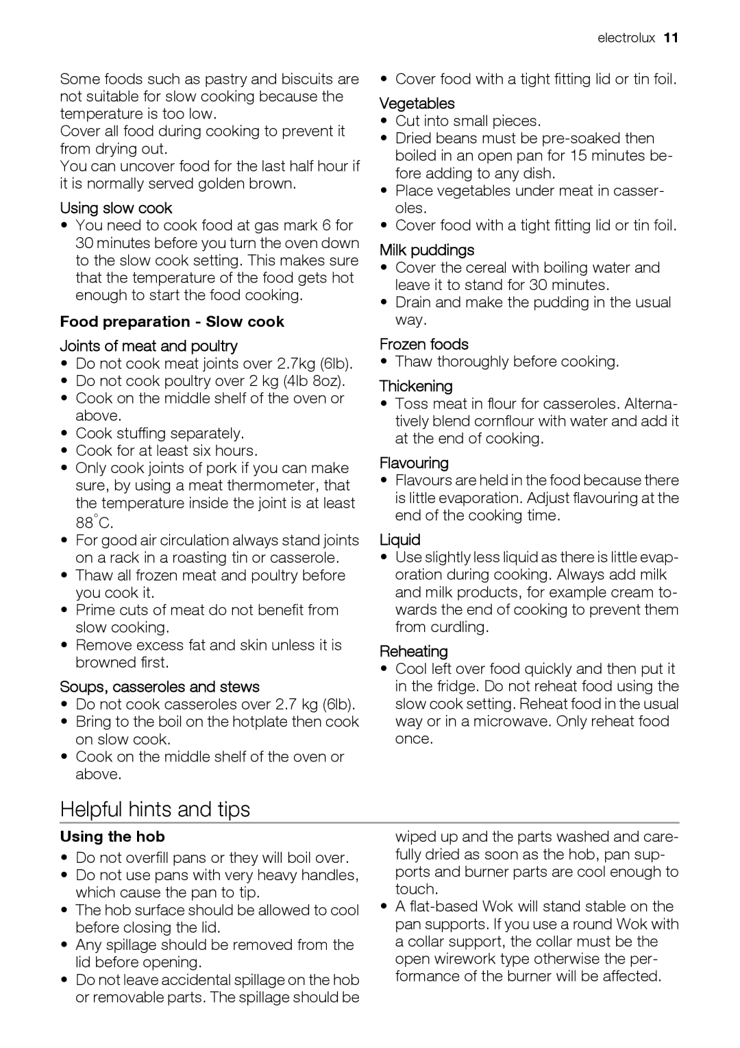 Electrolux EIKG5547, EIKG5546 user manual Helpful hints and tips 