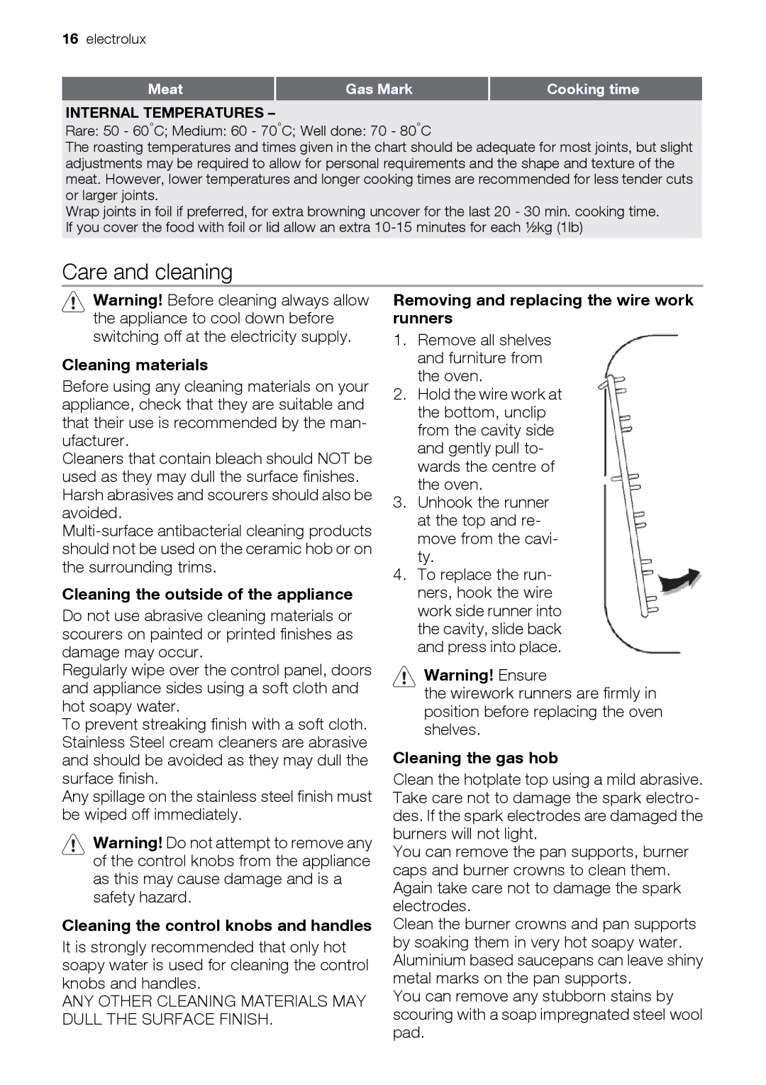 Electrolux EIKG5546, EIKG5547 user manual Care and cleaning 