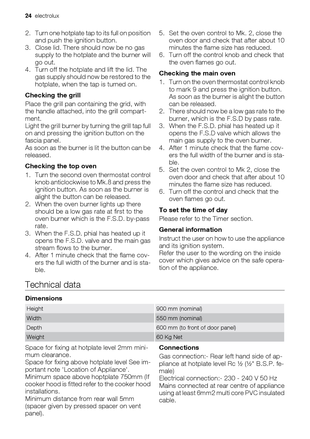 Electrolux EIKG5546, EIKG5547 user manual Technical data 