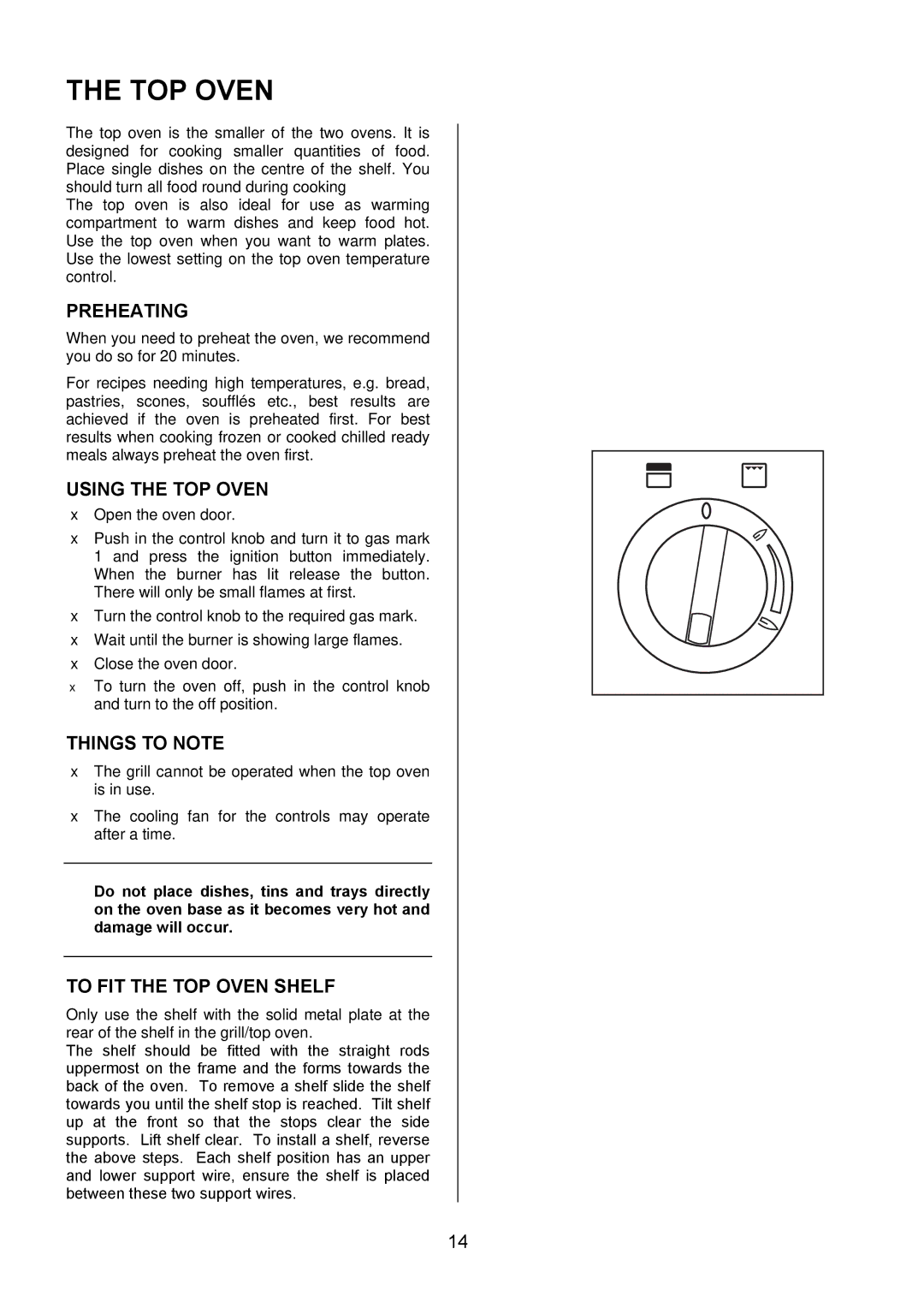 Electrolux EIKG5546, EIKG5547 user manual Preheating, Using the TOP Oven, To FIT the TOP Oven Shelf 