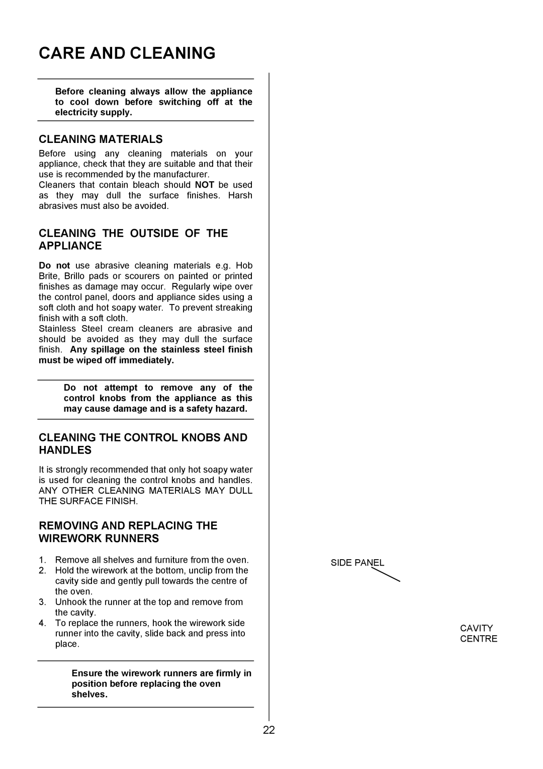 Electrolux EIKG5546, EIKG5547 user manual Care and Cleaning, Cleaning Materials, Cleaning the Outside of the Appliance 